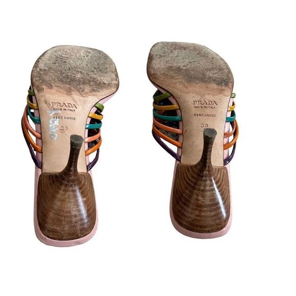 Prada Vera Cuoio Rainbow Strapped Kitten Heel Sandals - Picture 9 of 9